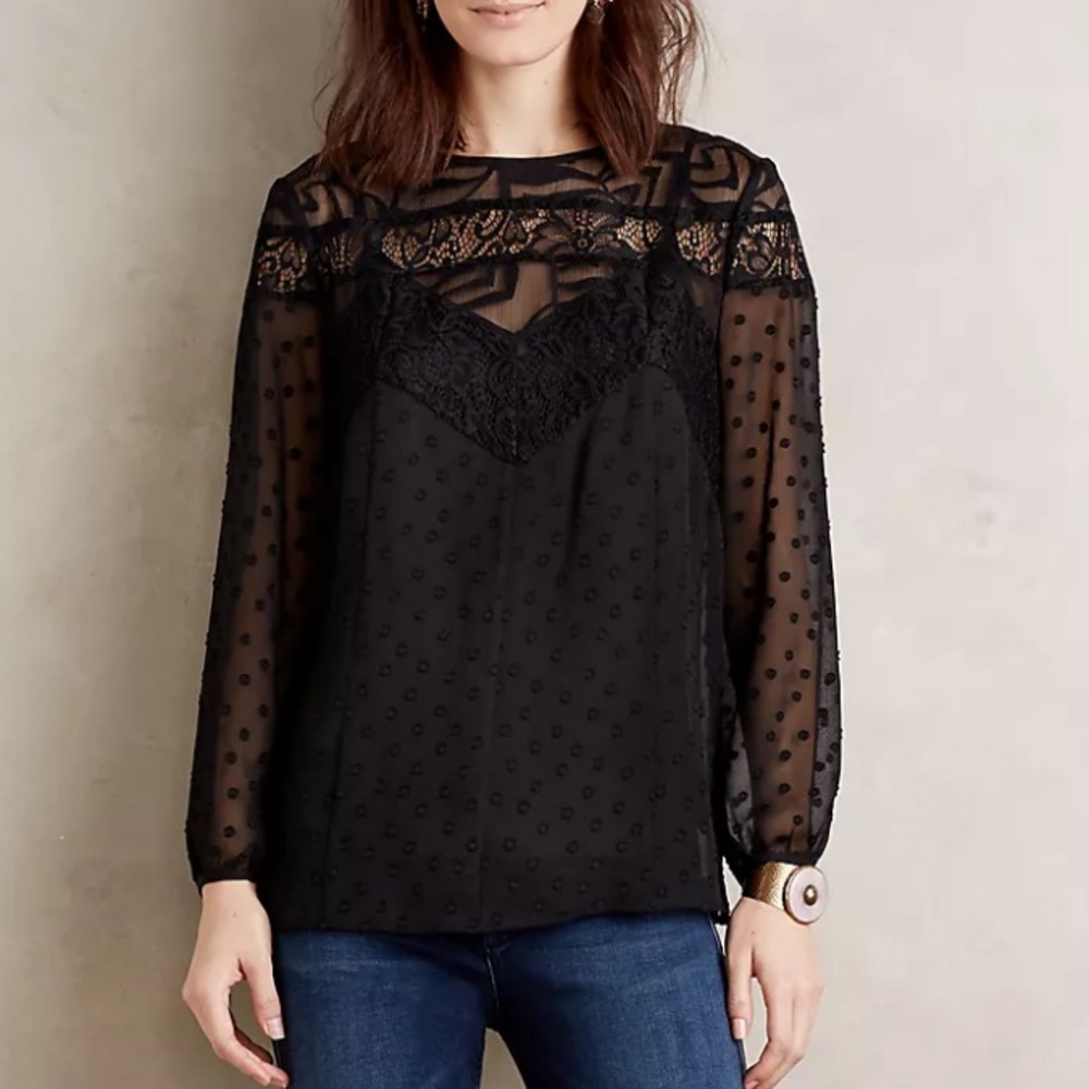 Anthropologie Black Lace Blouse